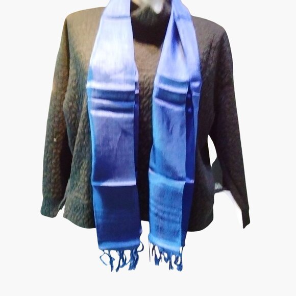 Blue Scarf Fringe 76 Long Lightweight Women Hand Spun Cotton Summer Festival - Picture 2 of 7